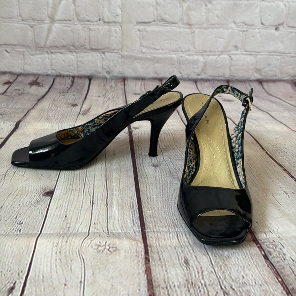 Tahari Black Peep-Toe Slingback Heels